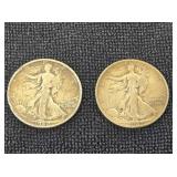 (2) 1942 Walking Liberty Silver 1/2 Dollars