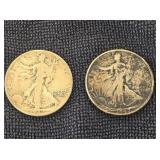 (2) 1942 Walking Liberty Silver 1/2 Dollars