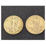 (2) 1941 Walking Liberty Silver 1/2 Dollars