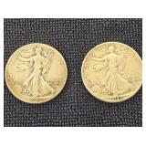 (2) 1942 Walking Liberty Silver 1/2 Dollars