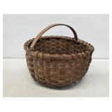 Early Primitive Woven Egg Basket with Split Handle