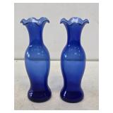 2 Small Blue Cobalt Glass Vases