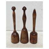 3 Primitive Wooden Kitchen Mashers