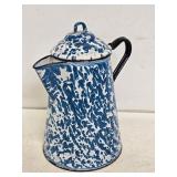Early Blue & White Granite Coffee Pot