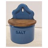 Blue Granite Salt Box with Wooden Lid