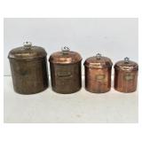 4 Piece Copper Canister Set with Brass Tags