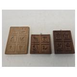 3 Primitive Wooden Springerle Cookie Molds