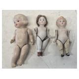 3 Early Victorian Bisque Jointed Dolls