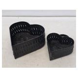 2 Primitive Punched Tin Heart Trays