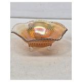 Marigold Carnival Ruffled Edge Footed Bowl