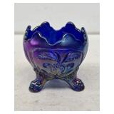 Imperial Glass Blue Carnival Footed Bowl