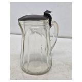 Early Glass Syrup Pitcher with Tin Lid