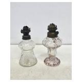 2 Miniature Glass Oil Lamps