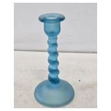 Blue Satin Glass Candlestick