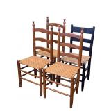 4 Primitive Wooden Chairs with Woven Seats