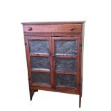 Early Poplar 6 Tin Piesafe with Drawer