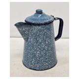 Early Blue & White Granite Coffee Pot
