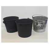 3 Primitive Metal Buckets with Handles