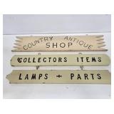 3 Early Wooden Antique Shop Signs from New Albany