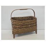 Primitive Woven Basket Magazine Rack with Handle