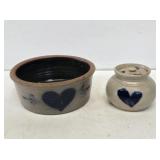 2 Blue Decorated Stoneware Items