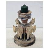 Primitive Wooden Horse Candle Holder