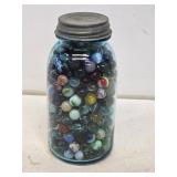 1 Quart Blue Fruit Jar with Marbles