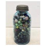1/2 Gallon Blue Fruit Jar with Marbles