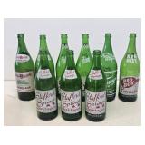 9 Large Green Glass Soda Bottles