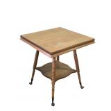 Square Oak Lamp Table with Glass Ball & Claw Feet