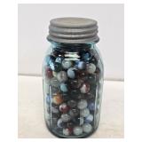 1 Quart Blue Fruit Jar with Marbles