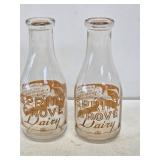 2 Spring Grove Dairy 1 Quart Glass Milk Bottles
