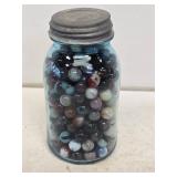 1 Quart Blue Fruit Jar with Marbles