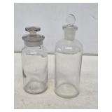 2 Small Glass Apothecary Jars with Ground Stoppers