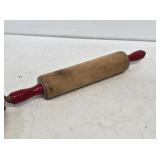 Primitive Wooden Rolling Pin with Red Handles