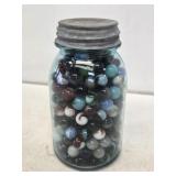 1 Quart Blue Fruit Jar with Marbles