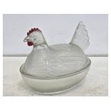 Vintage Indiana Glass Hen on Nest with Red Comb