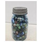 1 Quart Blue Fruit Jar with Marbles