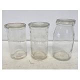 3 Glass Dairy Jars with Glass Lids