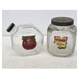 2 Early Glass Store Jars with Paper Labels