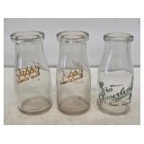(3) 1/2 Pint Glass Milk Bottles