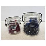 2 Small Fruit Jars with Marbles