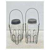 (2) 1 Quart Fruit Jars with Wire Jar Lifters