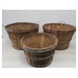 3 Primitive Wooden Apple Baskets
