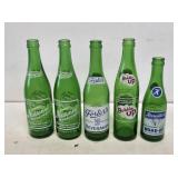 5 Green Glass Soda Bottles