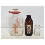 3 Glass Milk Bottles