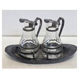 Silver & Glass Syrup Pitcher Set with Tray