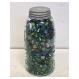 1/2 Gallon Blue Fruit Jar with Marbles