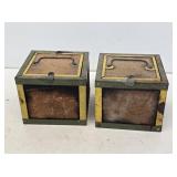 2 Vintage Metal & Wood Worm Bait Boxes