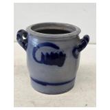 Small Blue Decorated Crock with Handles